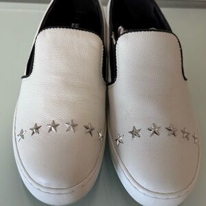 Michael Kors White Slip-On Shoes with Silver Star Accents
